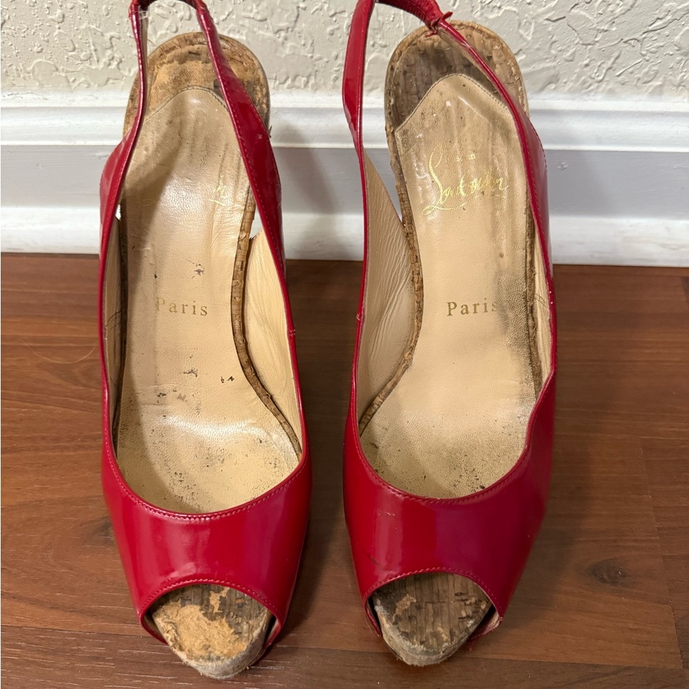 Red AUTHENTIC Christian Louboutin Peep-Toe Slingback Heels